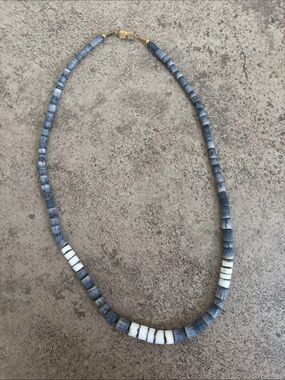 Blue and White Beaded Seashell Necklace